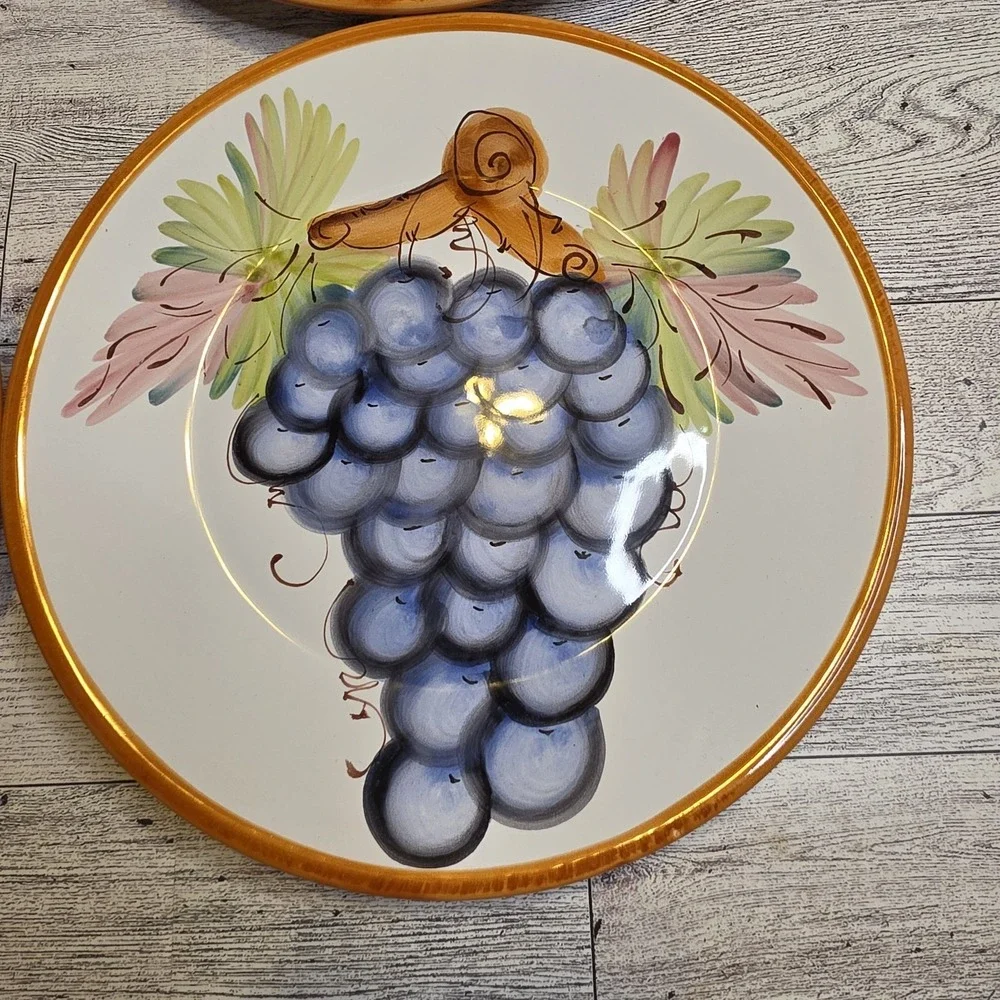 Set 4 A Santos Portugal Hand Painted Grape Dinner Plates Majolica Vintage